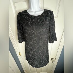 French Connection Size 2 Black Embroidered Cotton Bell Sleeve Mini Dress XS